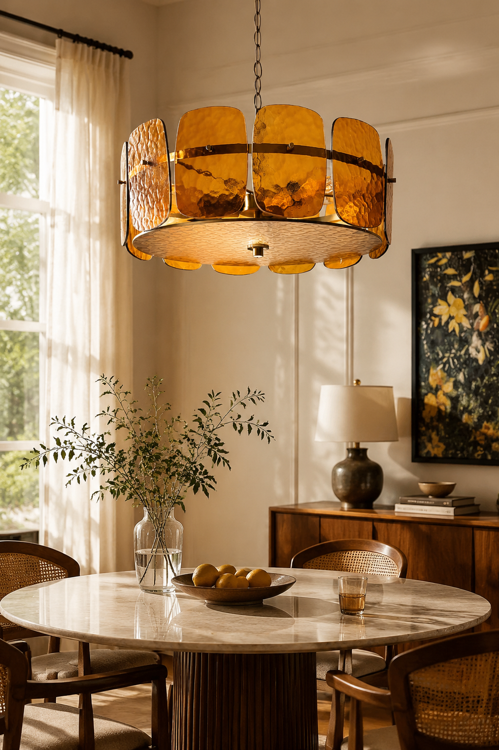 Vintage Amber Glass Drum Chandelier for bedroom lighting