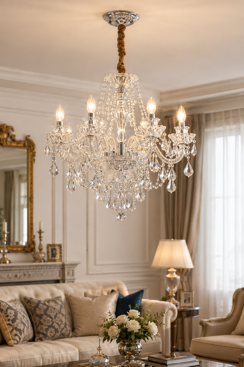 Modern European Luxury Crystal Chandelier - Elegant Glass Pendant Light for Living & Dining Rooms