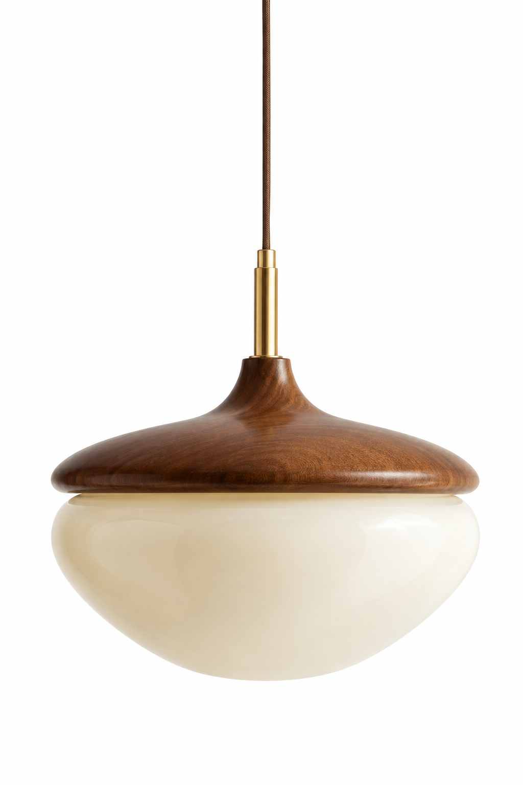 Mid-Century Walnut and Glass Pendant Light