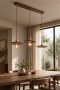Minimalist Walnut and Brass Linear Chandelier