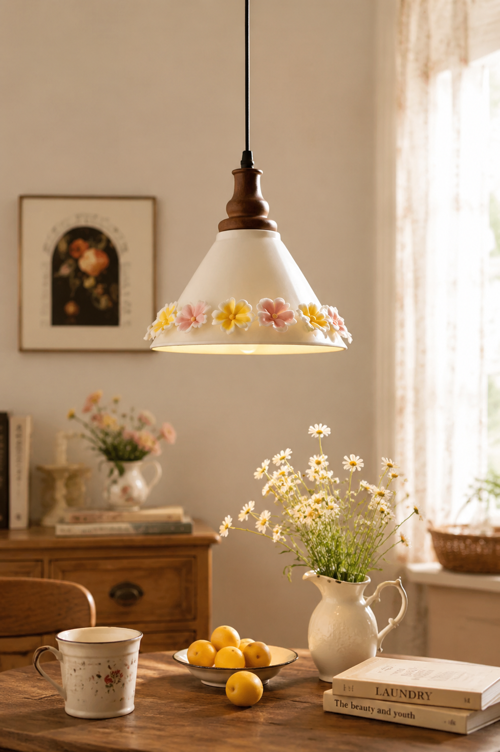 Vintage Floral Ceramic Pendant Light