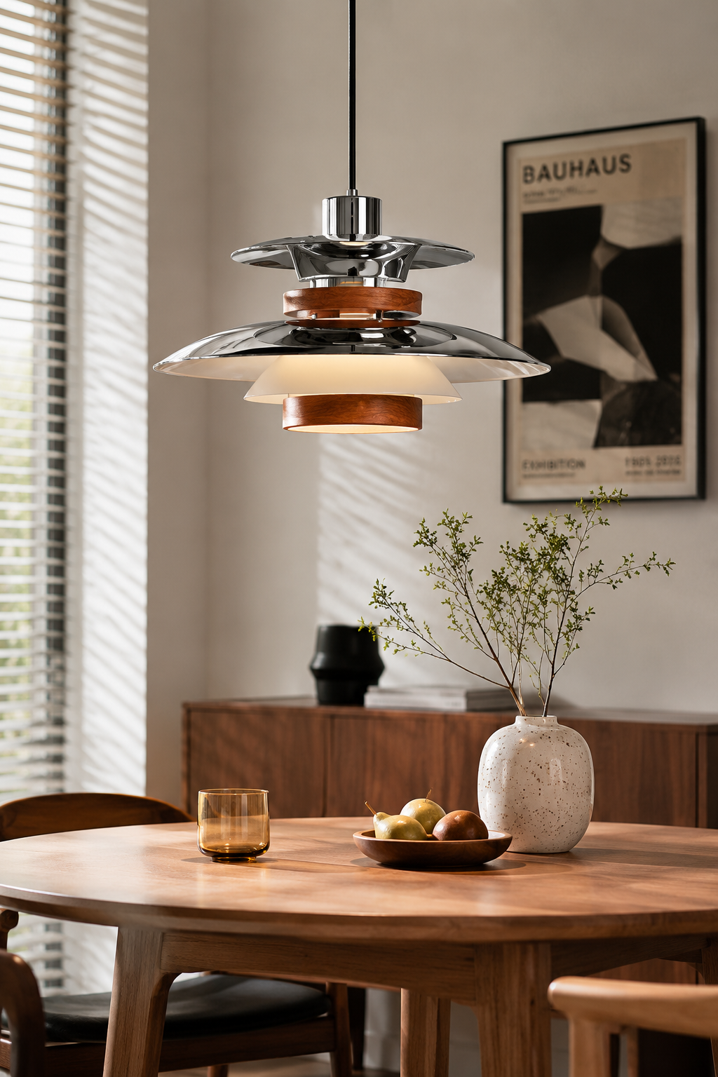 Nordic Chrome and Wood Pendant Light