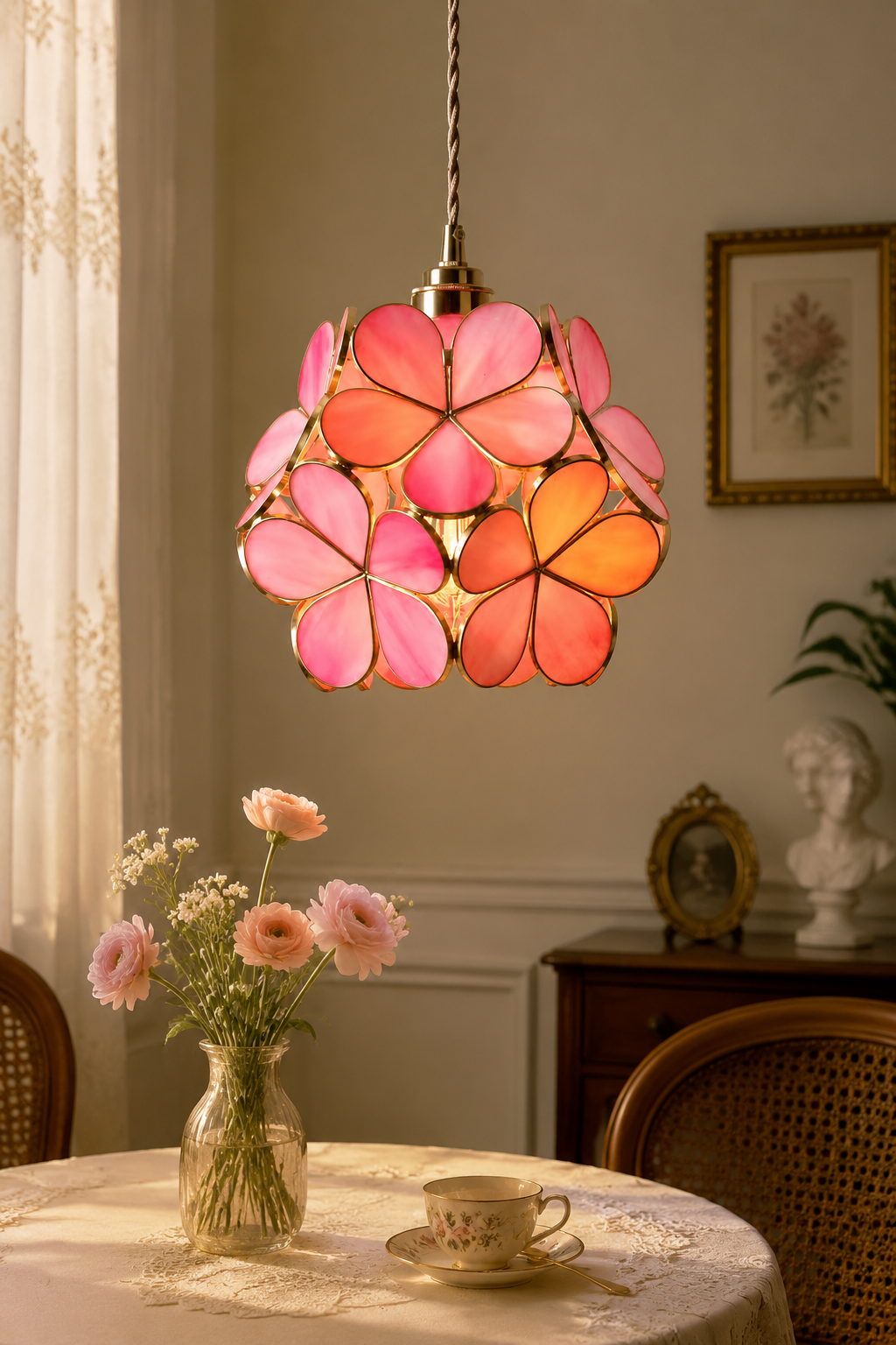 Vintage Cherry Blossom Glass Pendant Light