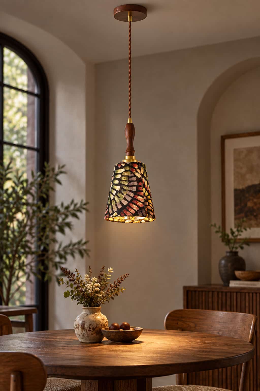 Vintage Boho Wooden Pendant Light