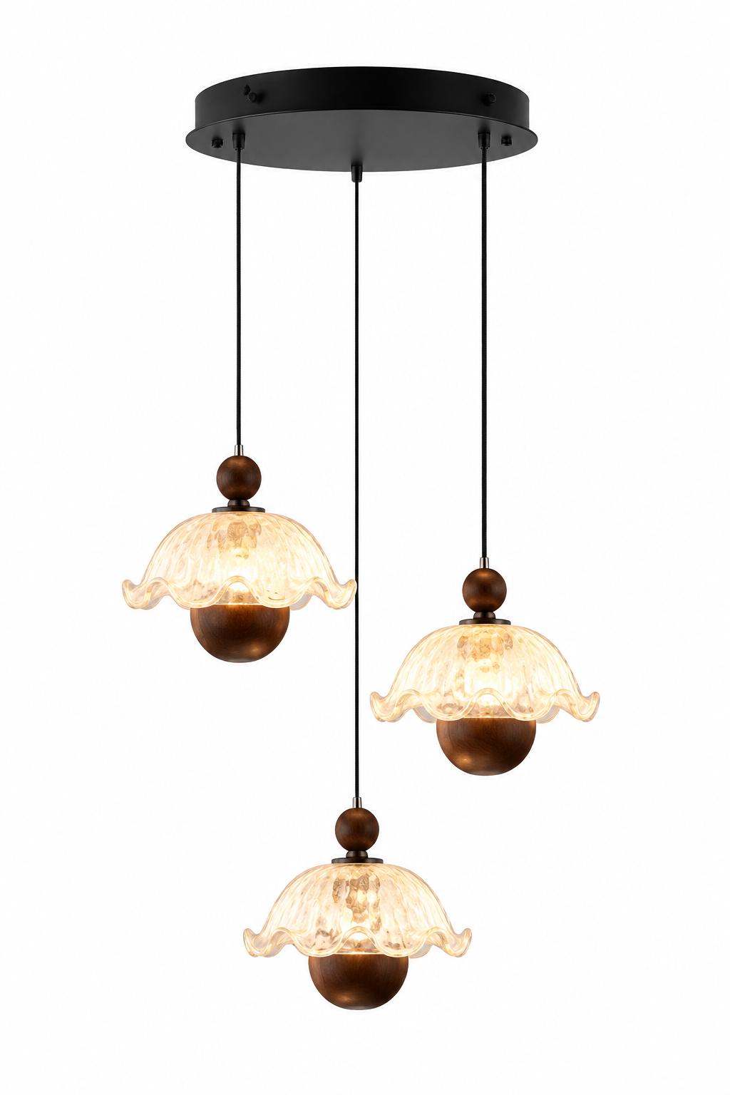 Vintage Japanese Walnut 3-Light Pendant