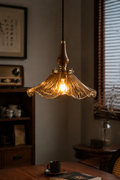 Vintage Amber Glass Walnut Pendant Light