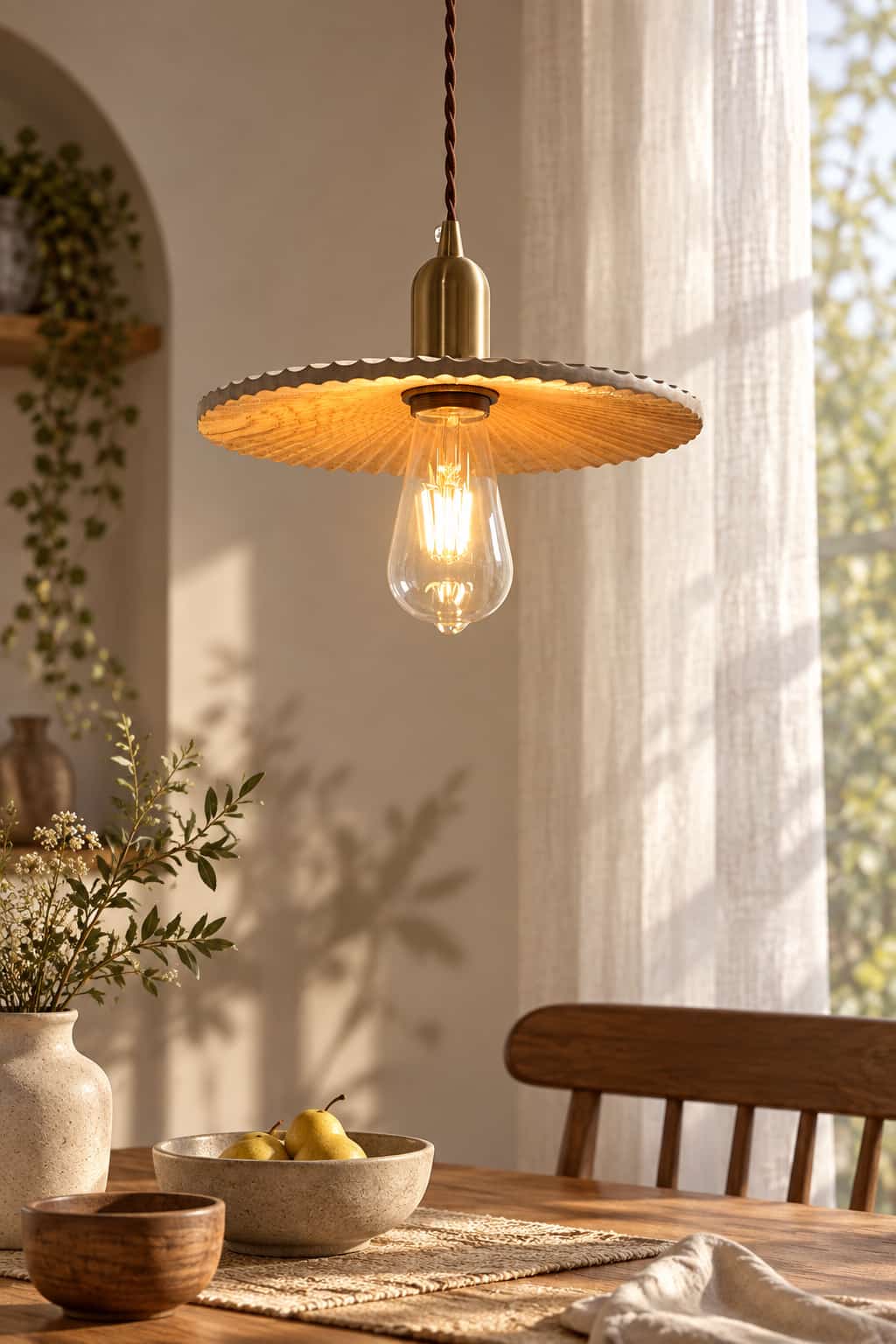 Vintage Ceramic Pleated Umbrella Pendant Light