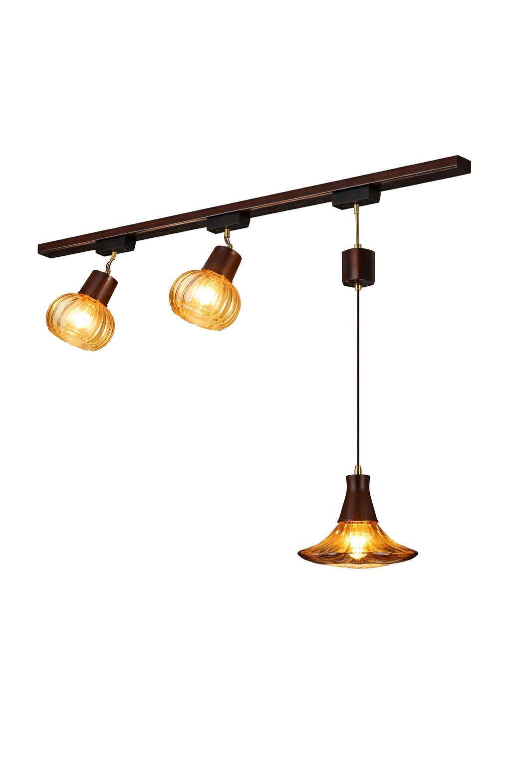 Retro Walnut & Amber Glass Track Light