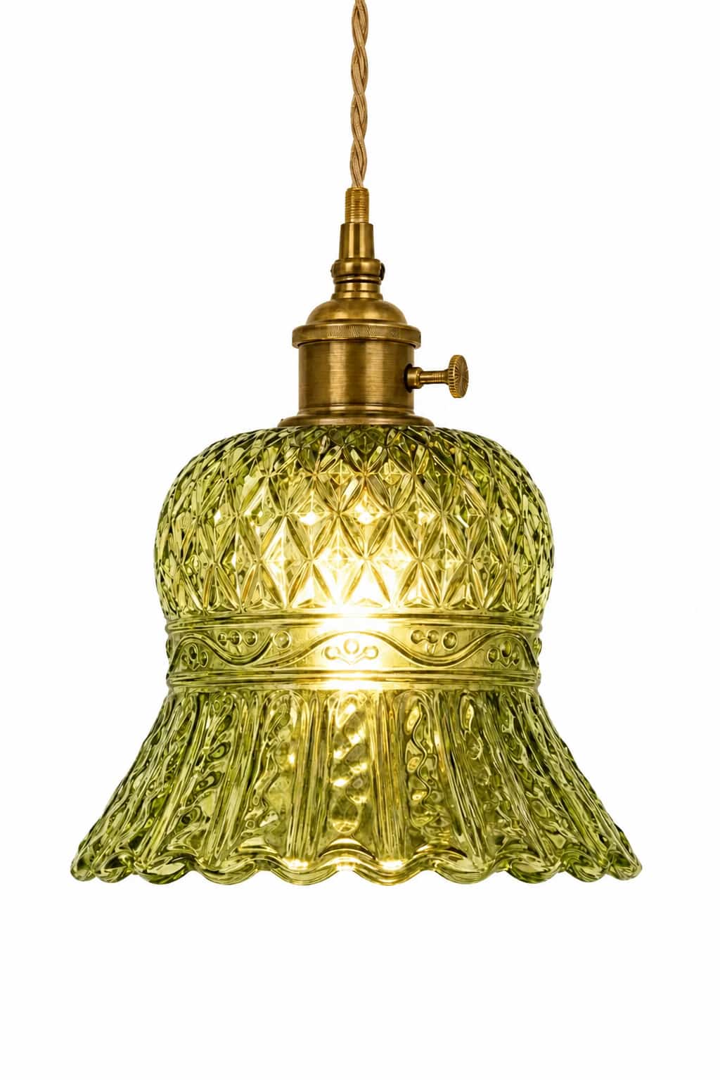 Vintage Olive Green Glass Pendant Light