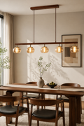 Modern Walnut Linear Amber Glass Chandelier