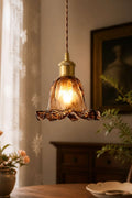 Vintage Amber Ripple Glass Pendant Light