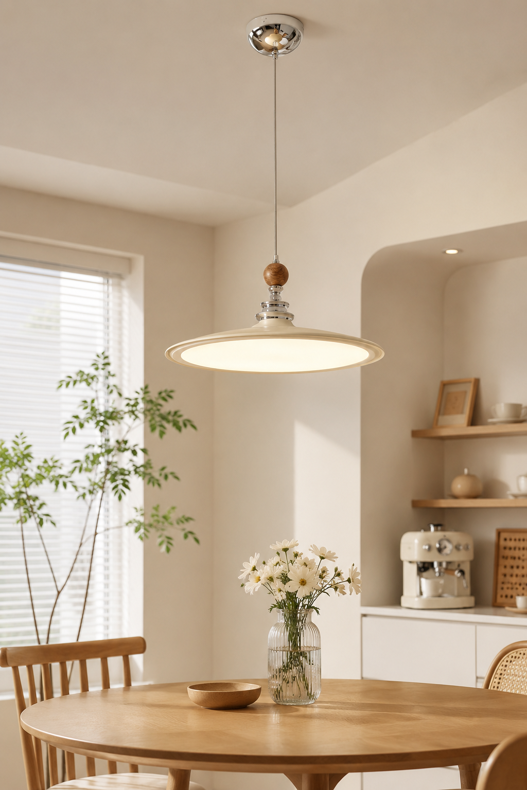 Modern Creamy Wood Ball Pendant Light