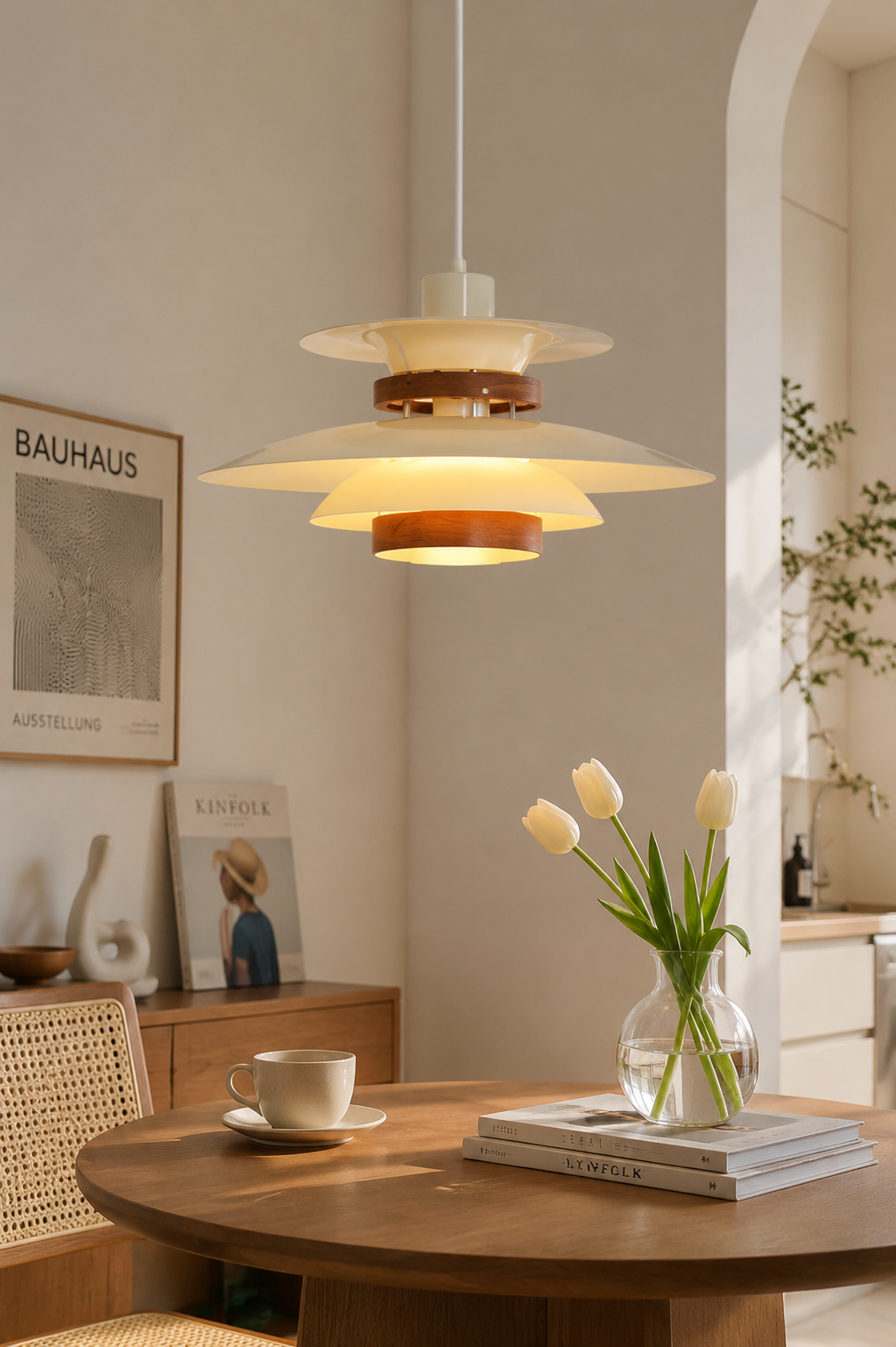 Nordic Layered Wood Trim Pendant Light