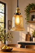 Vintage Amber Hammered Glass Pendant Light