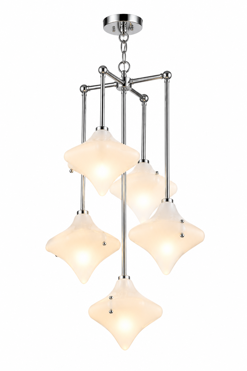 Modern Geometric Multi-Head Chandelier with Star-Shaped Frosted Glass Shades