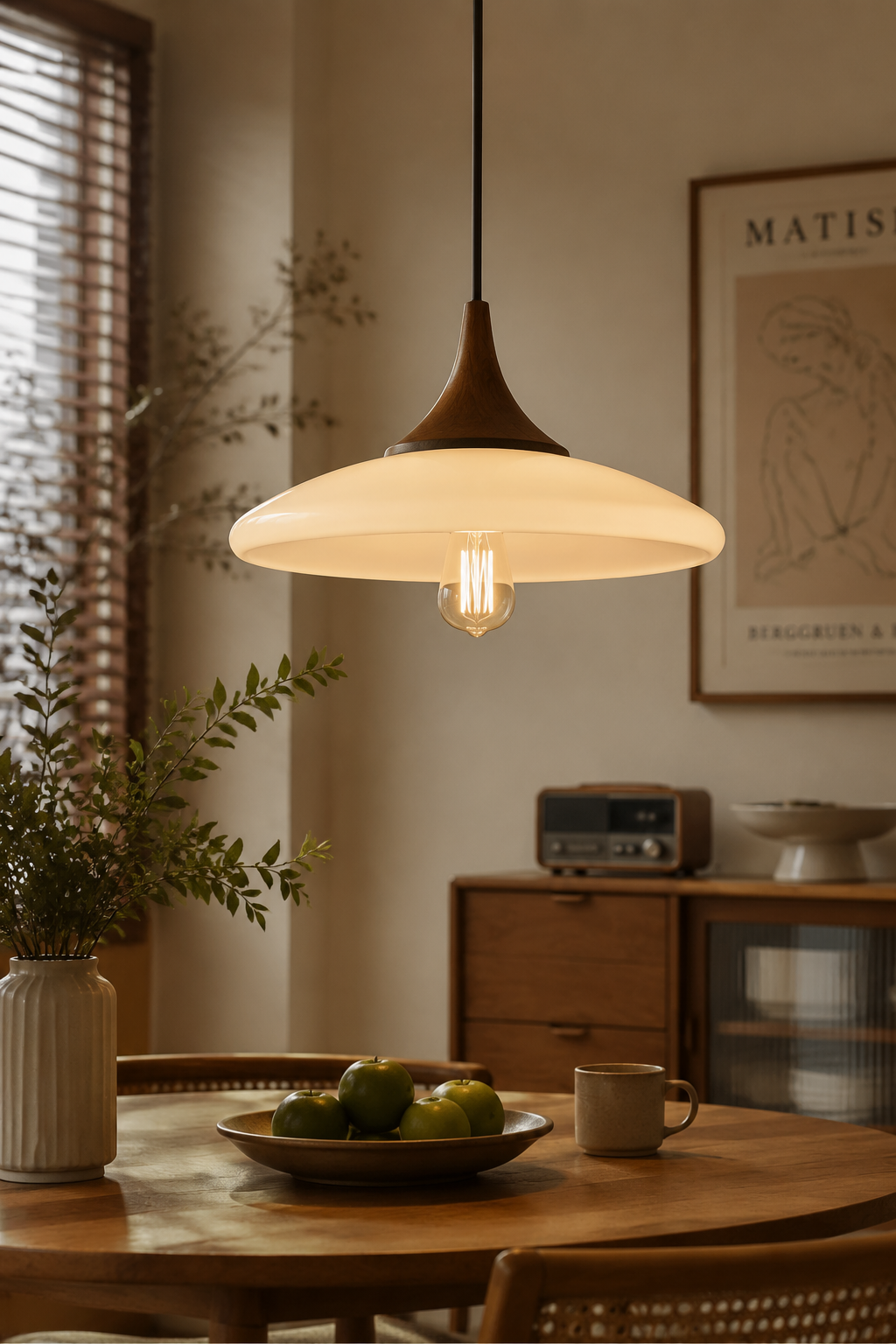 Mid-Century Walnut Wood Pendant Light