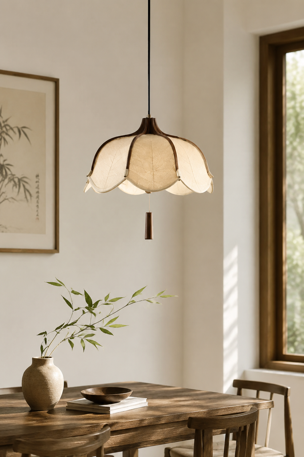 Zen Lotus Wood Pendant Light