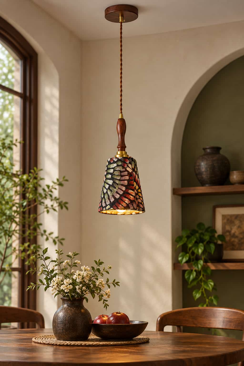 Vintage Boho Wooden Pendant Light