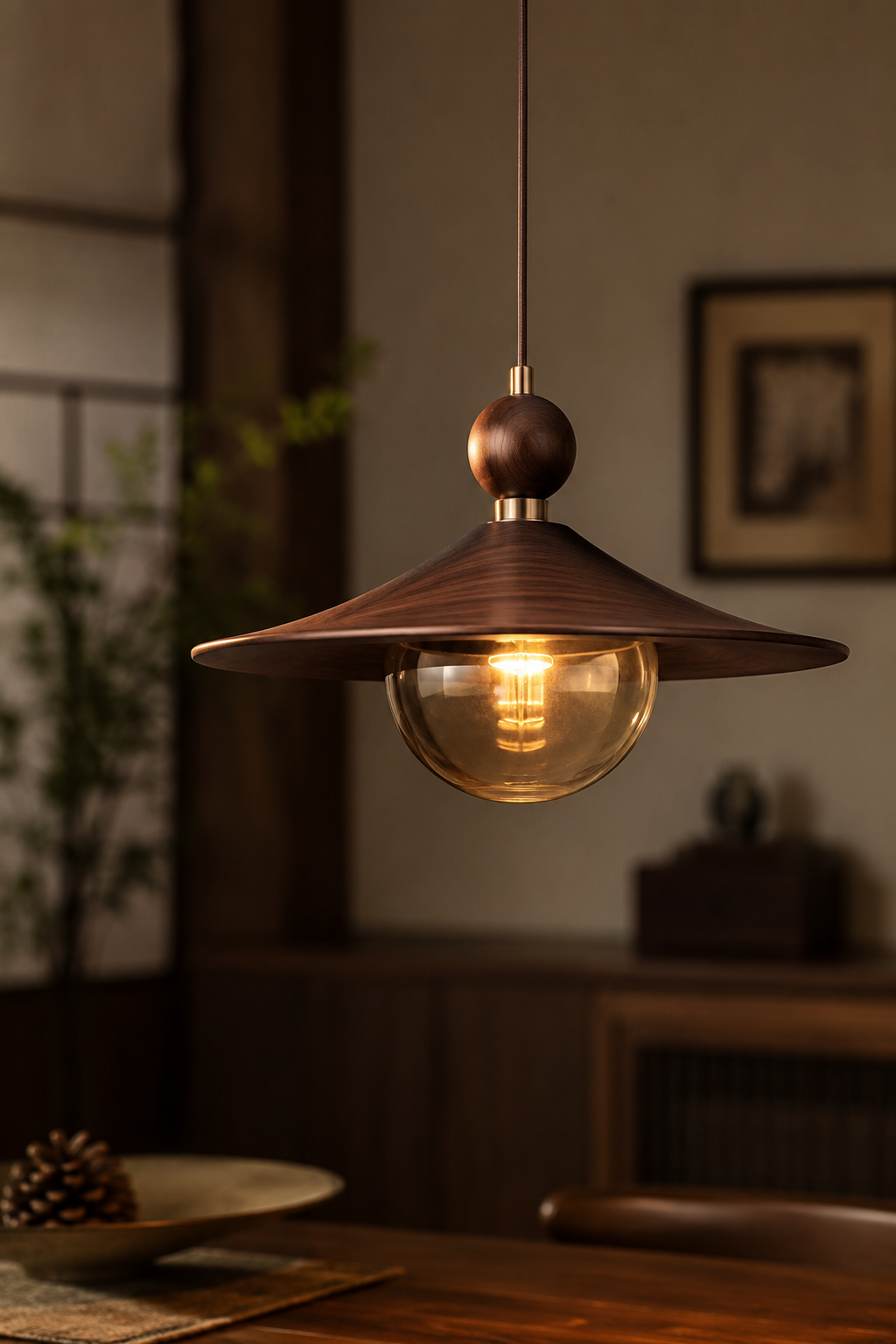 Minimalist Walnut Wood Pendant Light
