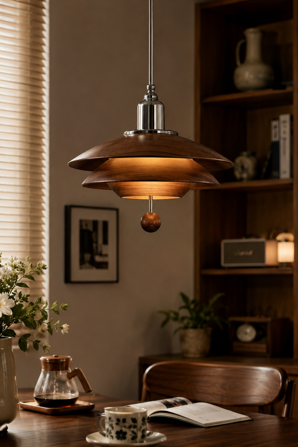 Vintage Walnut Layered Pendant Light