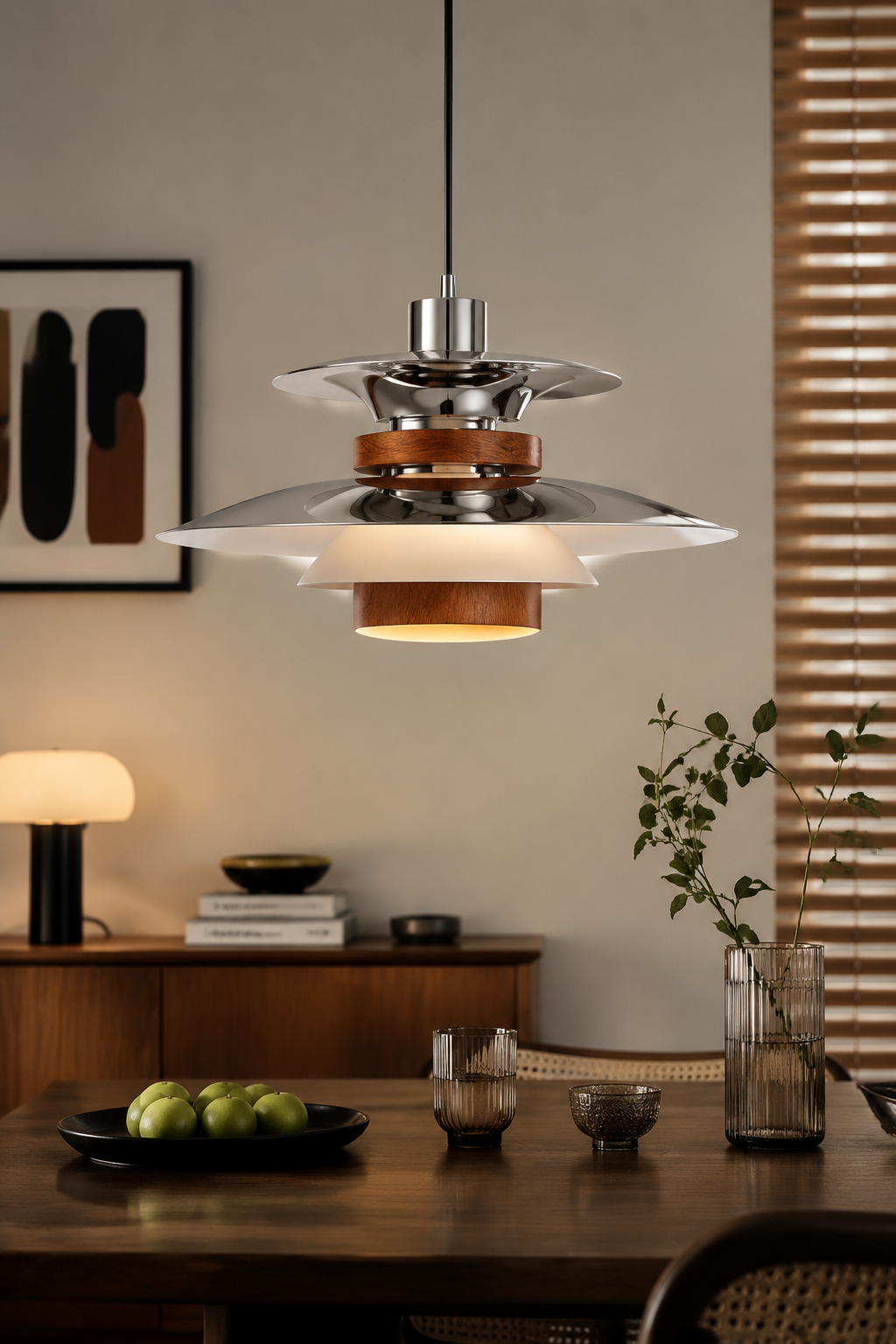 Nordic Chrome and Wood Pendant Light