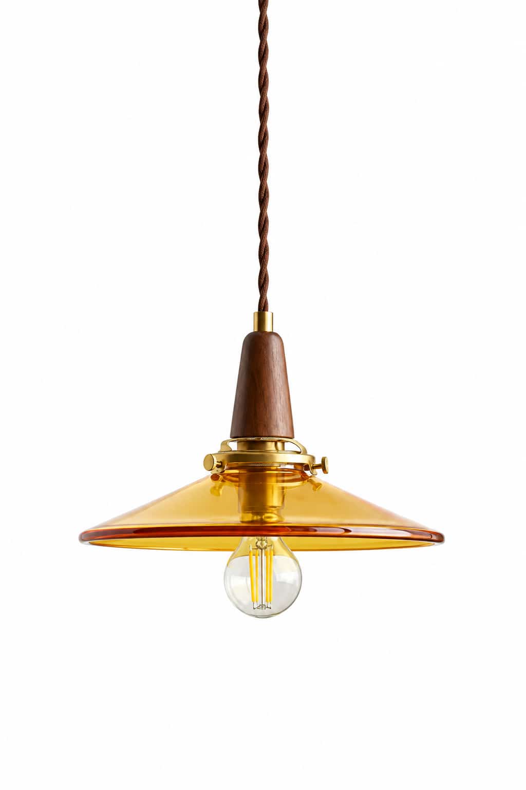 Vintage Amber Glass Walnut Pendant Light
