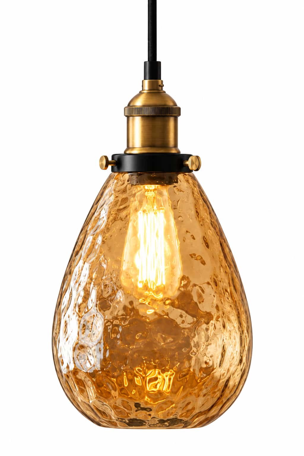 Amber Hammered Glass Vintage Pendant Light