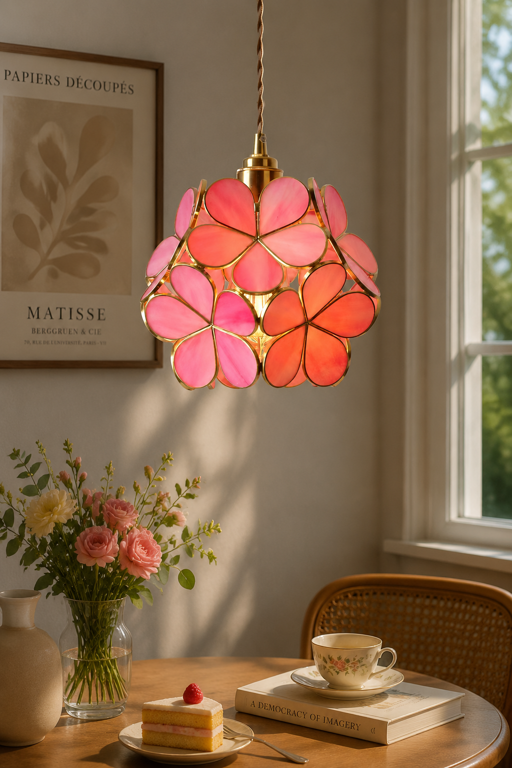 Vintage Cherry Blossom Glass Pendant Light