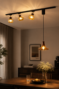 Retro Walnut & Amber Glass Track Light