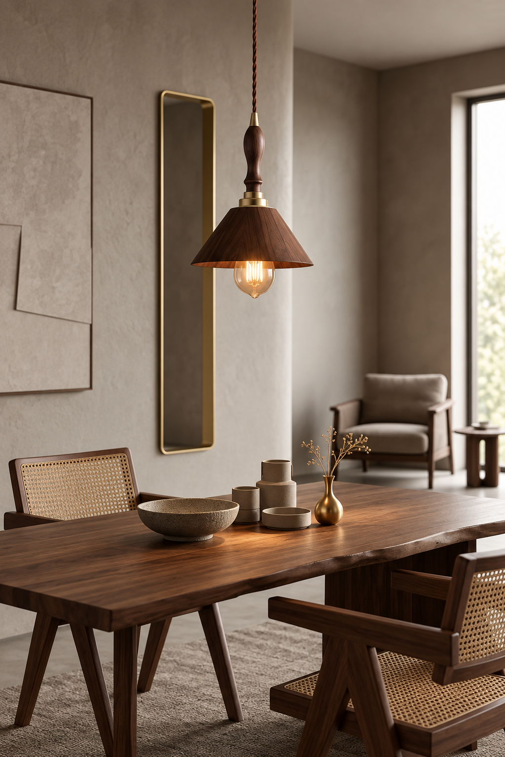 Modern Walnut Solid Wood Pendant Light