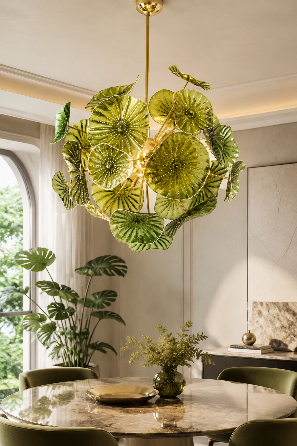 Italian Mid-Century Green Glass Chandelier