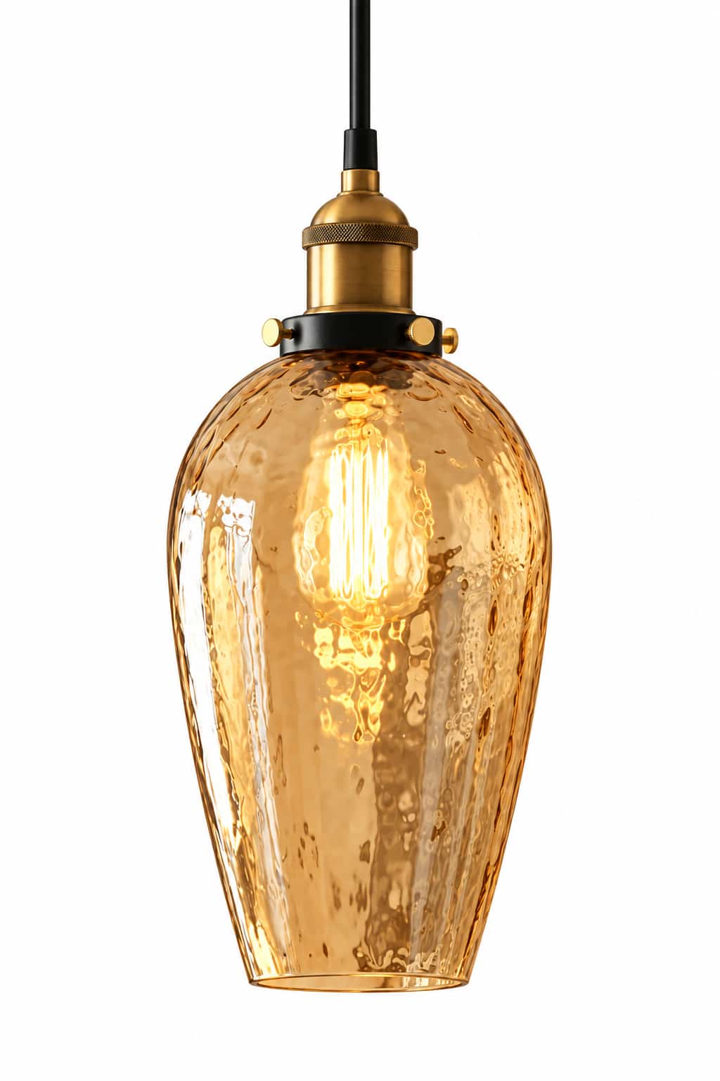 Amber Hammered Glass Industrial Pendant Light