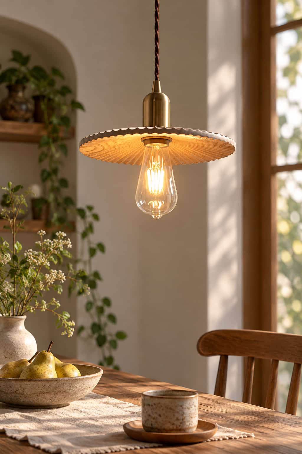 Vintage Ceramic Pleated Umbrella Pendant Light