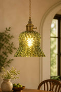 Vintage Olive Green Glass Pendant Light