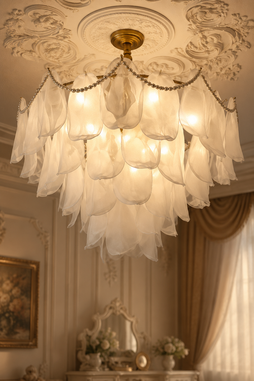 French Romantic Petal Chandelier - Modern Luxury Gold Glass Ceiling Light