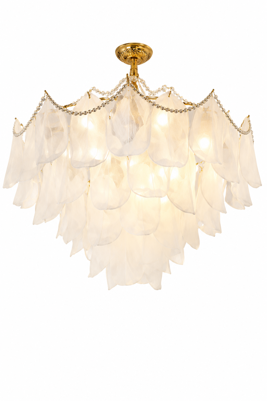 French Romantic Petal Chandelier - Modern Luxury Gold Glass Ceiling Light
