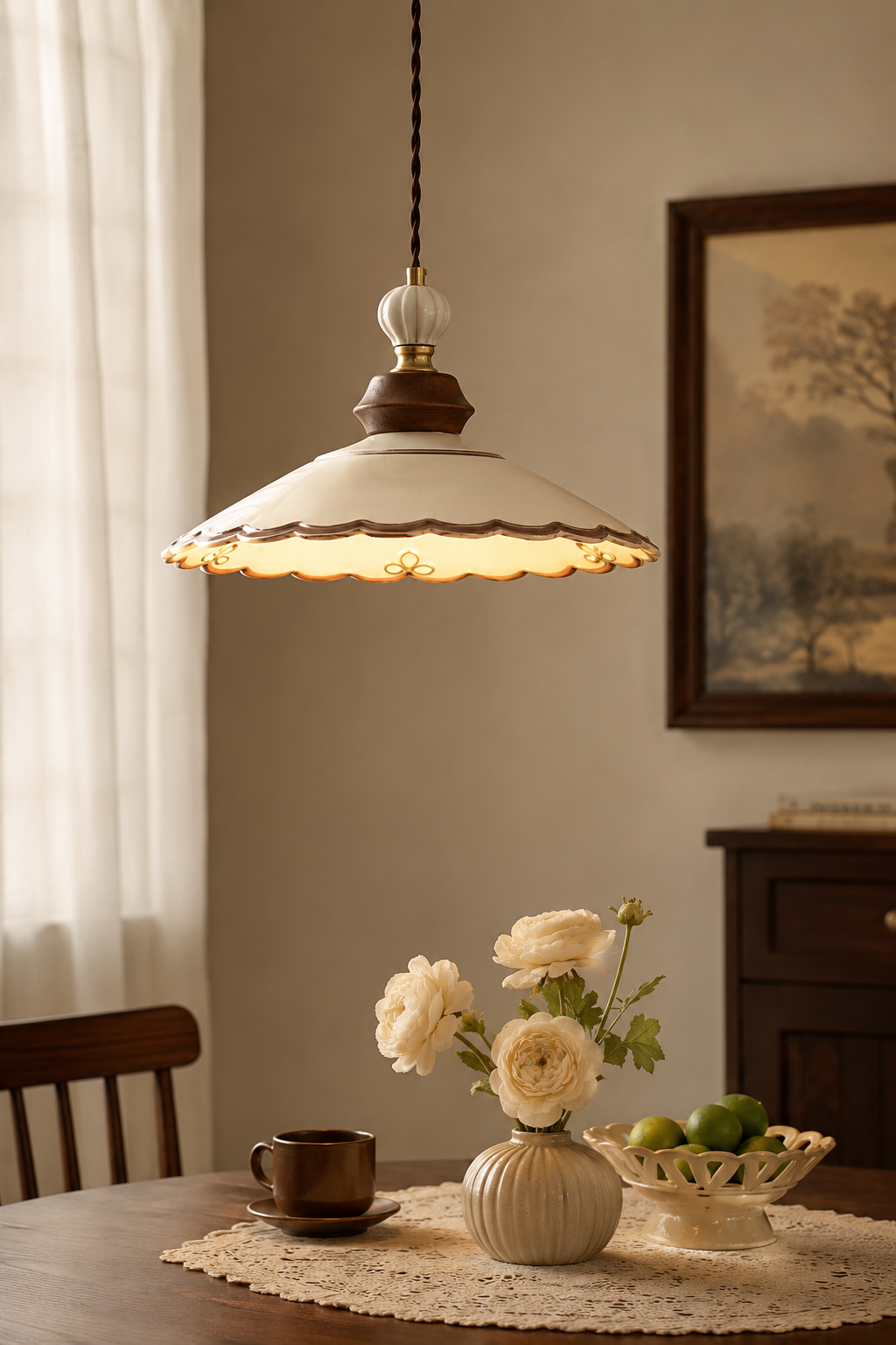 Vintage Scalloped Ceramic Pendant Light