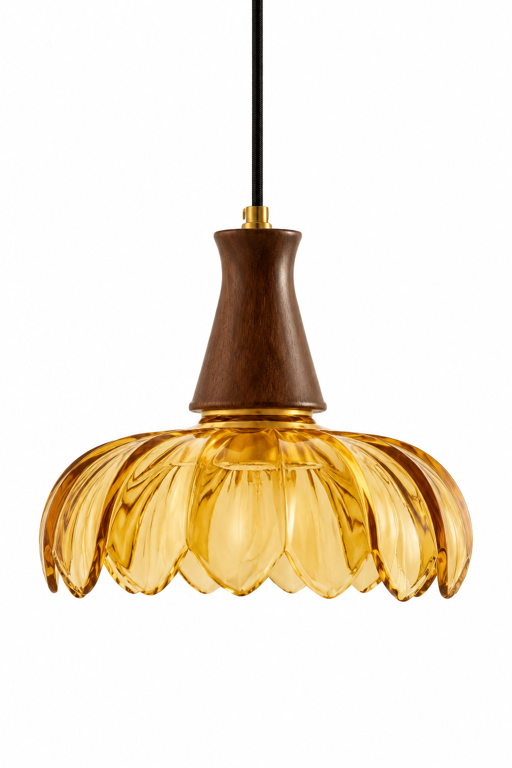 Amber Glass & Walnut Pendant Light
