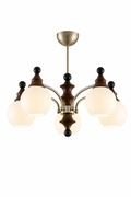 Modern Mid-Century 5-Light Globe Chandelier - Champagne Gold & Walnut Wood Finish