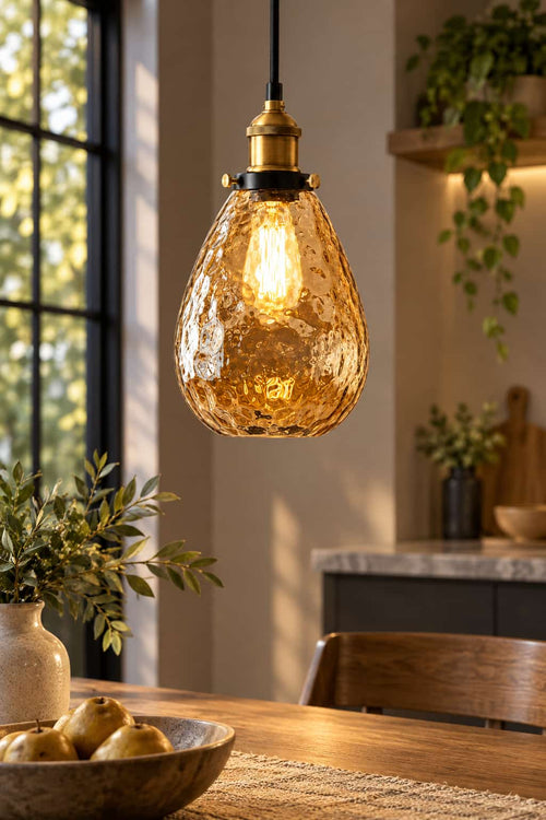 Amber Hammered Glass Vintage Pendant Light