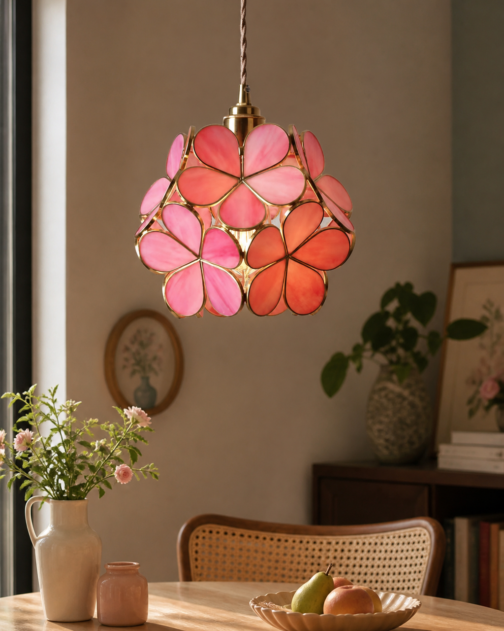 Vintage Cherry Blossom Glass Pendant Light