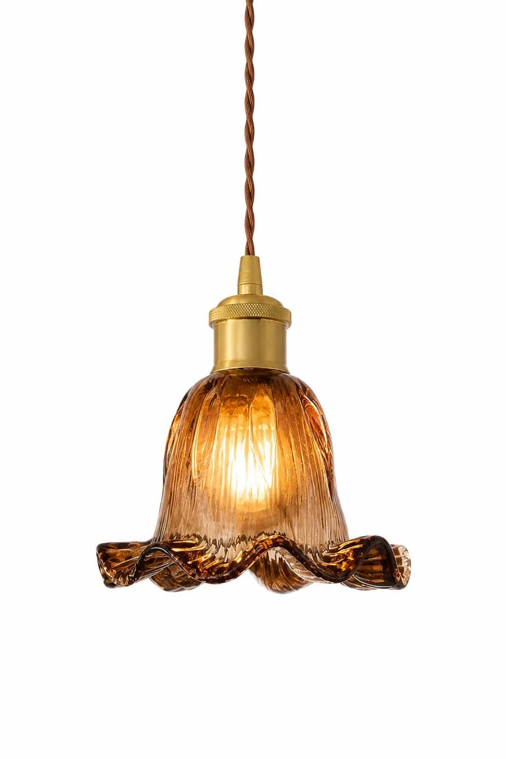Vintage Amber Ripple Glass Pendant Light