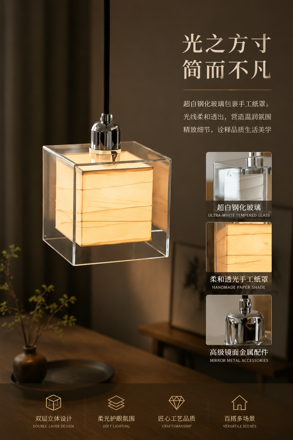 Modern Glass and Paper Pendant Light