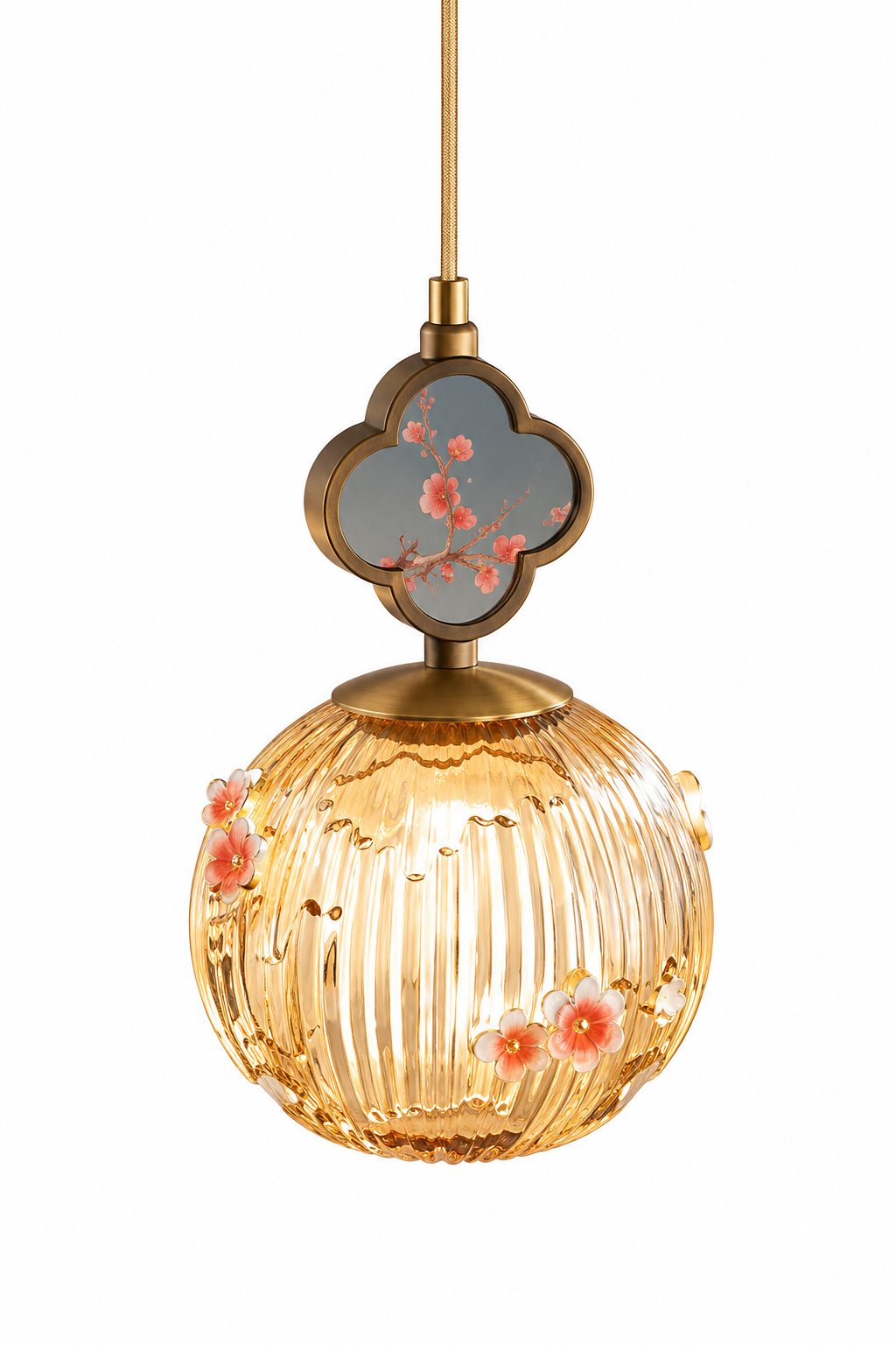 Luxury Chinoiserie Floral Glass Pendant Light