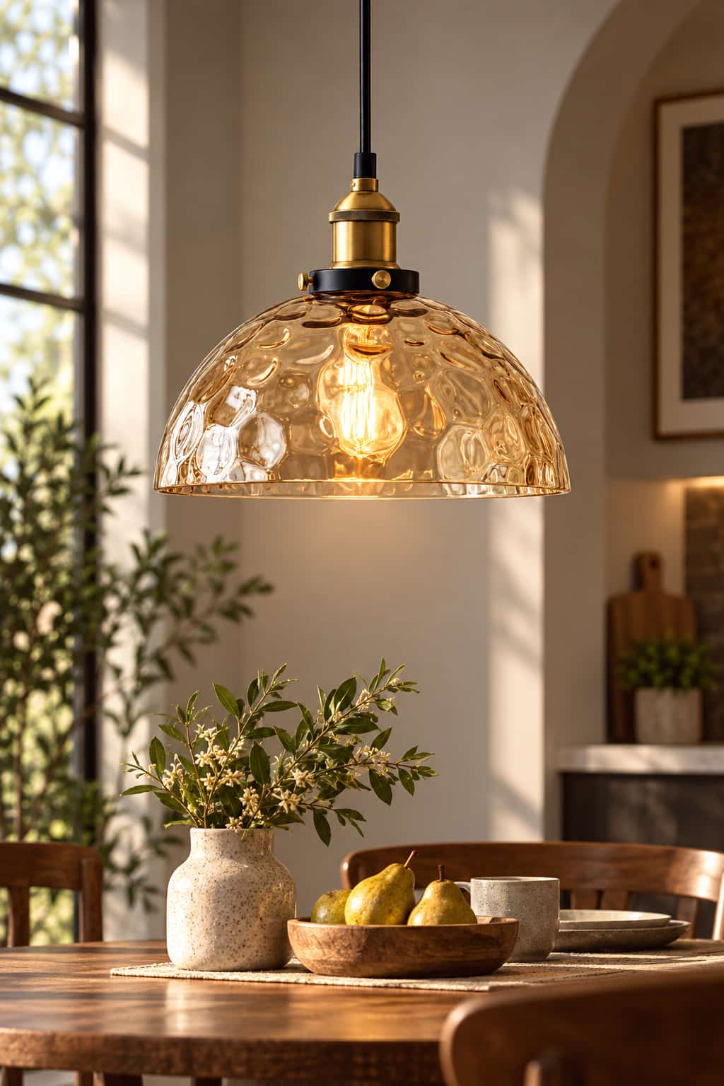 Vintage Amber Water Ripple Pendant Light