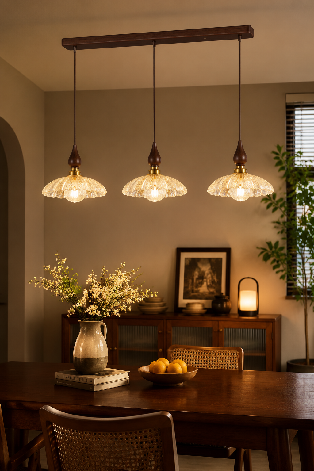 Vintage Gold Foil Resin Linear Chandelier