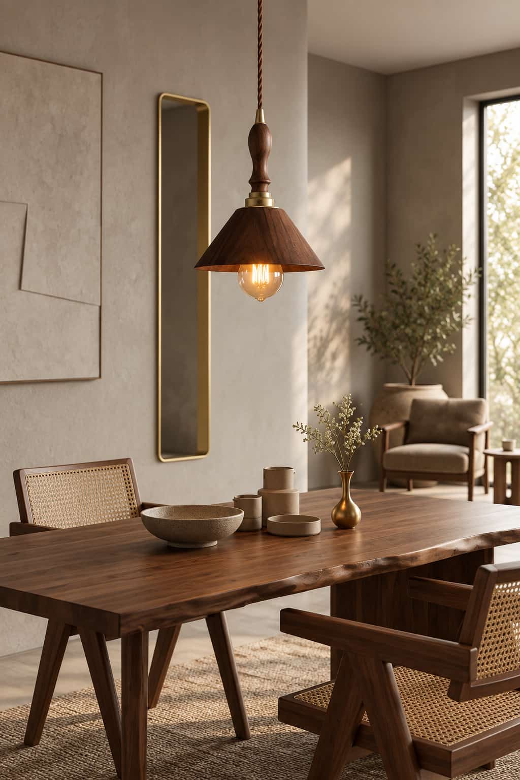 Modern Walnut Solid Wood Pendant Light