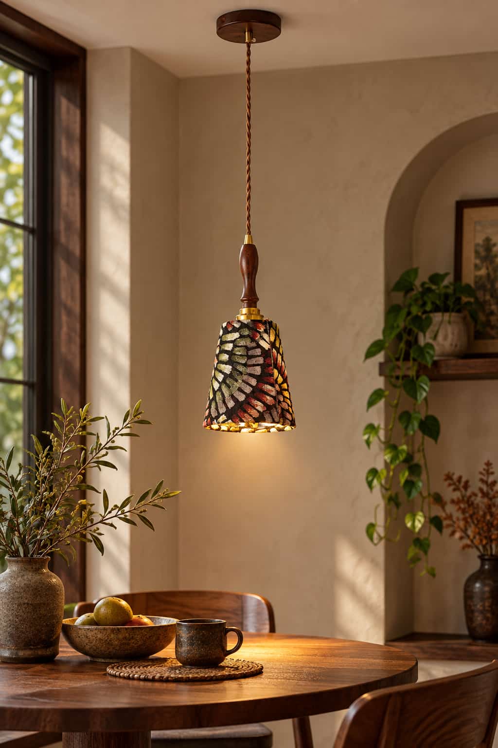 Vintage Boho Wooden Pendant Light