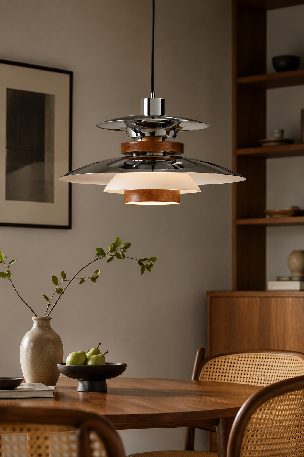 Nordic Chrome and Wood Pendant Light