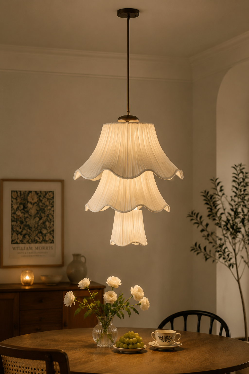 French Vintage Pleated Fabric Multi-Layered Pendant Light